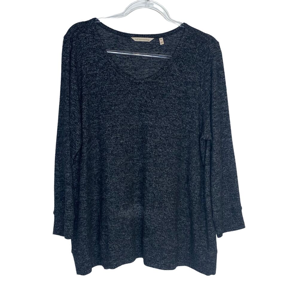Soft Surroundings Cozy Cabin V Neck Pullover Top Charcoal 3AD02 Size XLP Petite